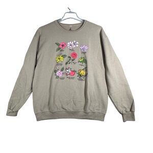 Disney Princess Sweatshirt L Beige Floral Flower Crewneck Belle Cinderella Mulan